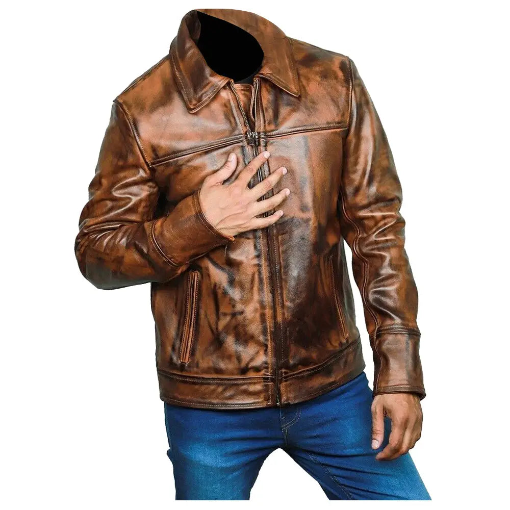 Men’s Waxed Leather Fashion Jacket-0