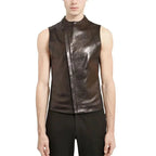 Men’s Asymmetric Leather Biker Vest-0