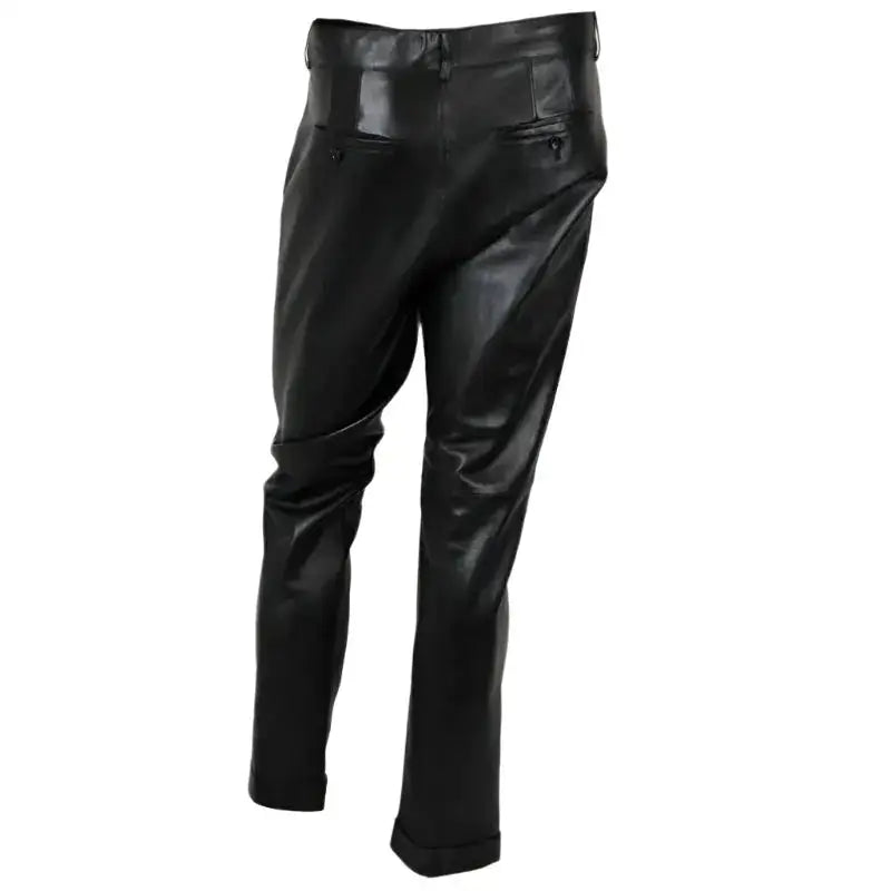 Men’s Black Leather Straight-Fit Pants-2