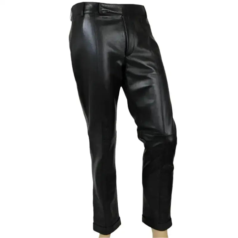 Men’s Black Leather Straight-Fit Pants-1