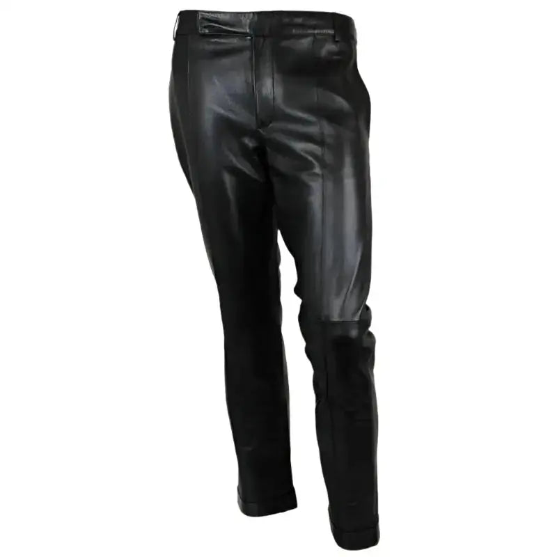 Men’s Black Leather Straight-Fit Pants-0