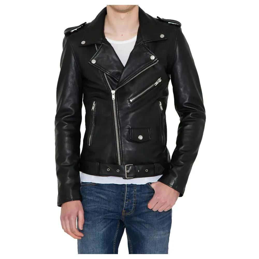 Men’s Classic Biker Leather Jacket-0
