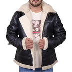 Men's Black B3 Aviator Shearling Leather Bomber Jacket-1