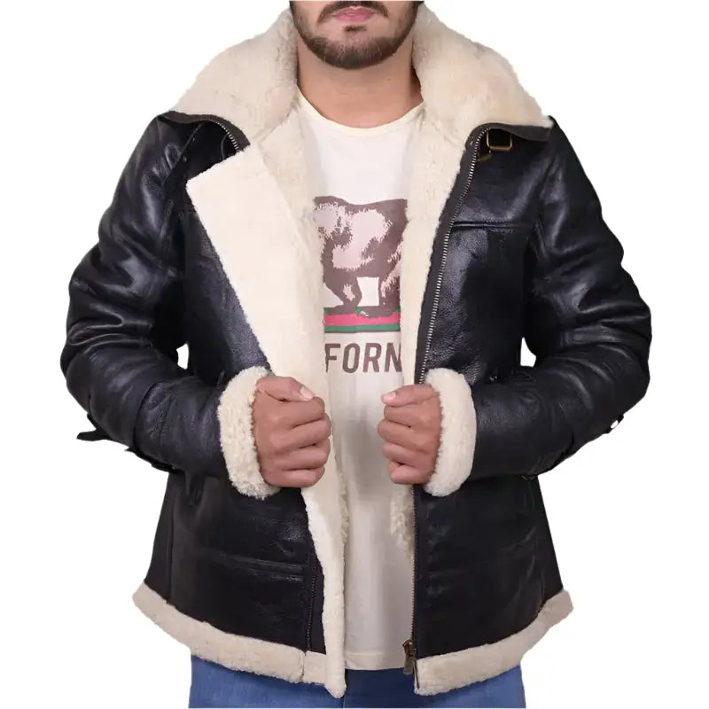 Men's Black B3 Aviator Shearling Leather Bomber Jacket-1