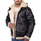 Men's Black B3 Aviator Shearling Leather Bomber Jacket-2