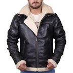 Men's Black B3 Aviator Shearling Leather Bomber Jacket-0