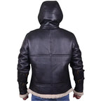 Men's Black B3 Aviator Shearling Leather Bomber Jacket-4