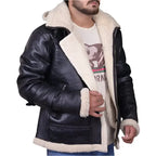 Men's Black B3 Aviator Shearling Leather Bomber Jacket-3