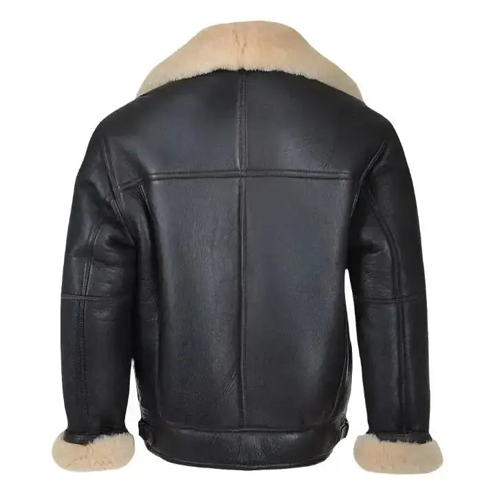 Men’s Black Shearling Bomber Leather Aviator Jacket-1
