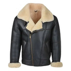 Men’s Black Shearling Bomber Leather Aviator Jacket-0