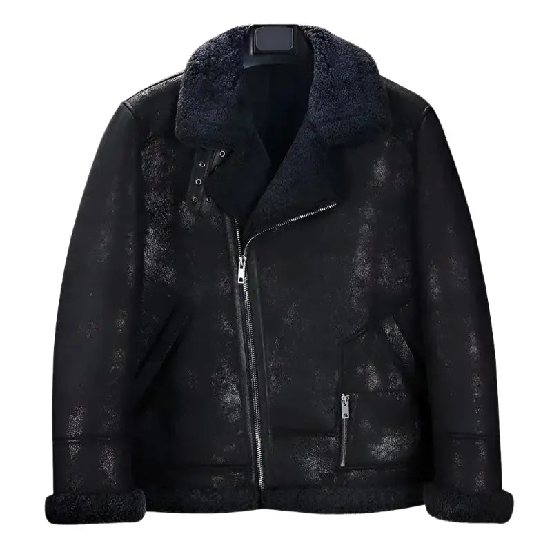 Men’s Black B3 Shearling Motorcycle Jacket-0