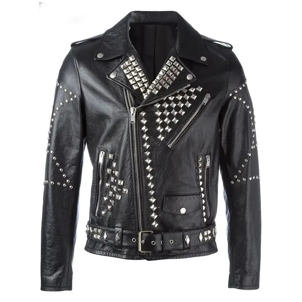 Men's Studded American Biker Leather Jacket-0