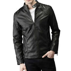 Men’s Studded Biker Tab Collar Real Leather Jacket-0