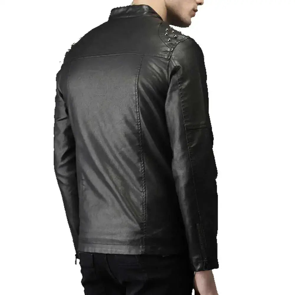 Men’s Studded Biker Tab Collar Real Leather Jacket-3