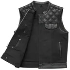 Men’s Black Biker Vest – Diamond Quilted Motorcycle Leather Vest-3