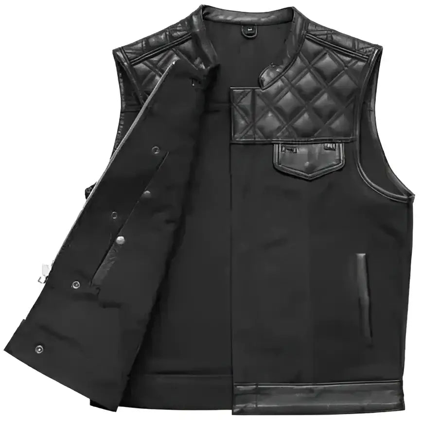 Men’s Black Biker Vest – Diamond Quilted Motorcycle Leather Vest-3
