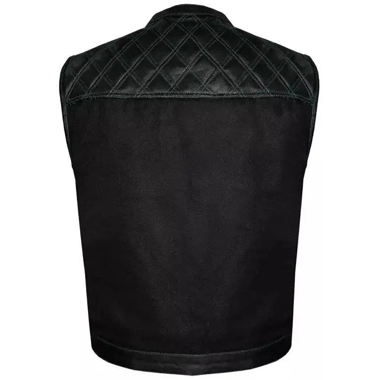 Men’s Black Biker Vest – Diamond Quilted Motorcycle Leather Vest-2