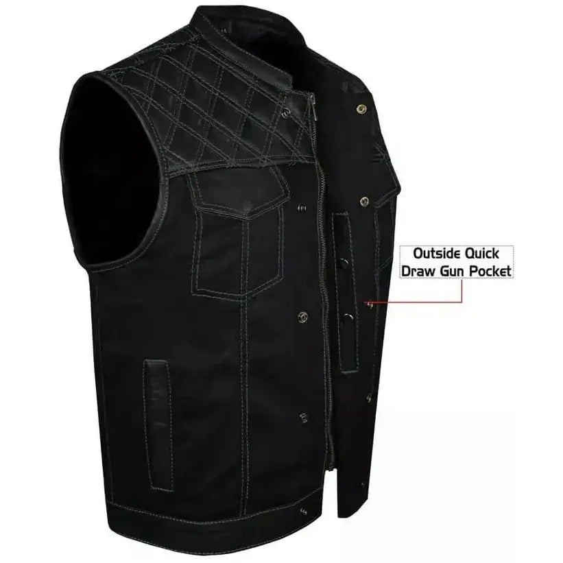Men’s Black Biker Vest – Diamond Quilted Motorcycle Leather Vest-1