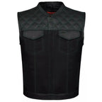 Men’s Black Biker Vest – Diamond Quilted Motorcycle Leather Vest-0