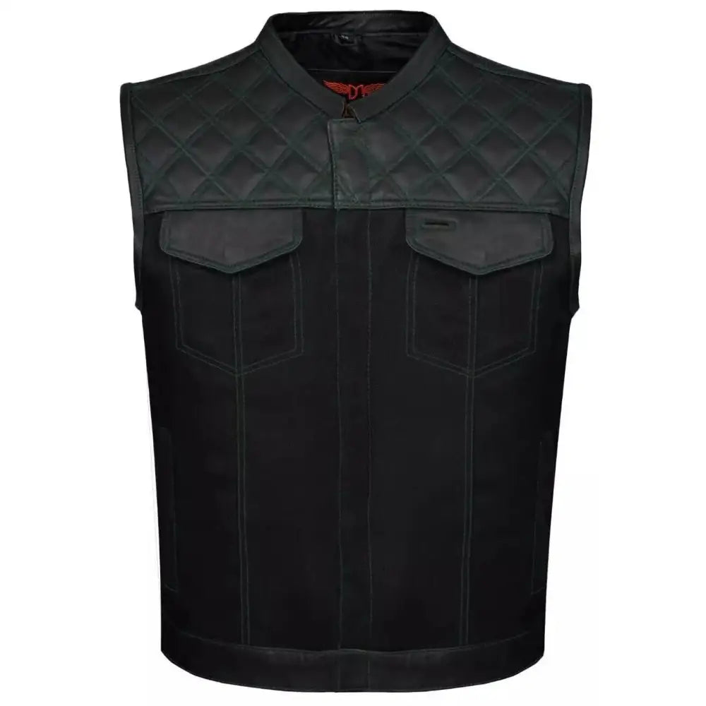 Men’s Black Biker Vest – Diamond Quilted Motorcycle Leather Vest-0