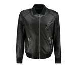 Men’s Black Leather Bomber Jacket-0