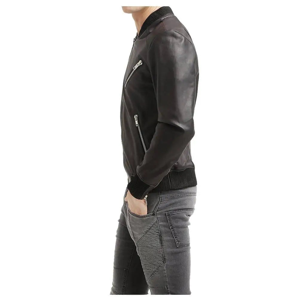 Men’s Black Leather Bomber Jacket-2