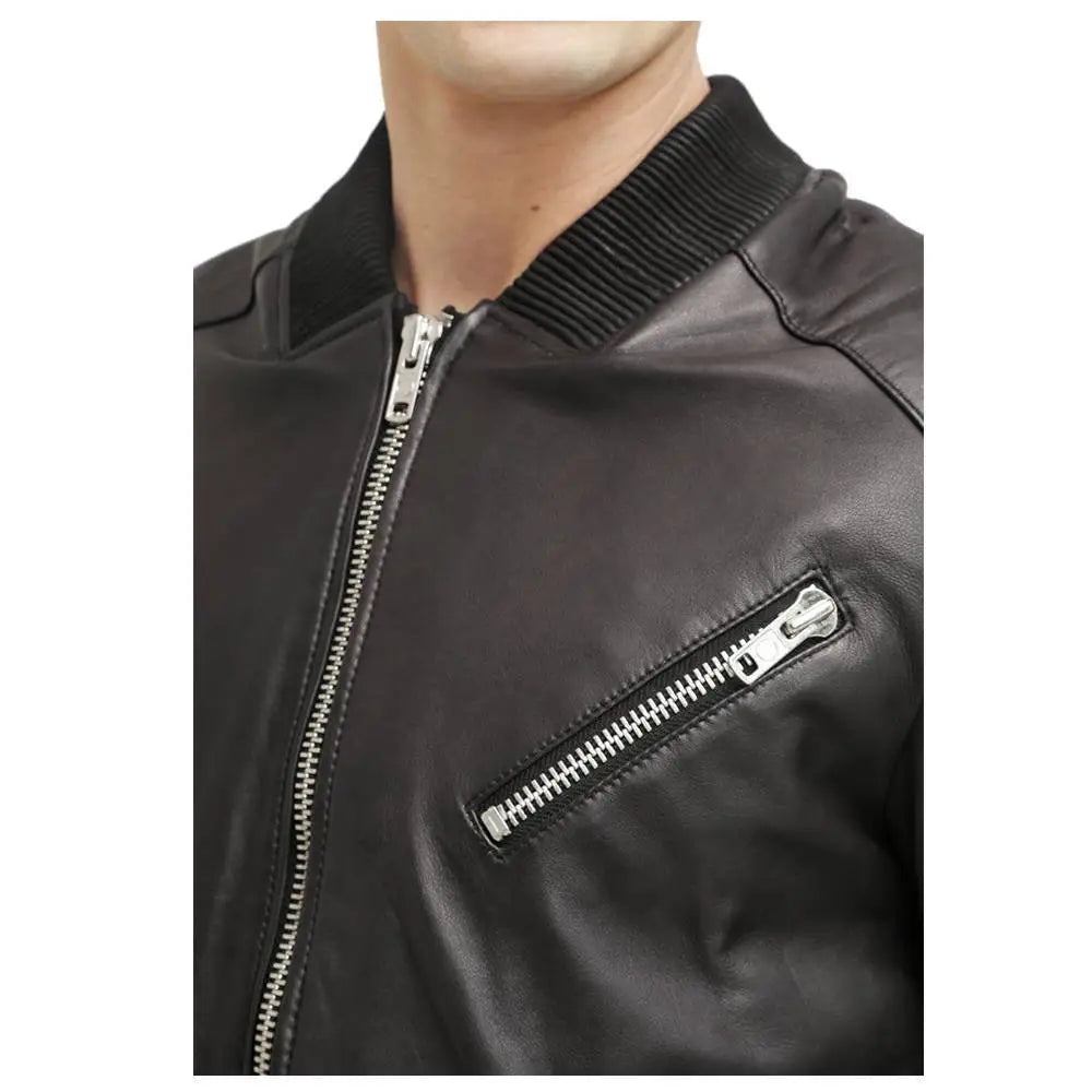 Men’s Black Leather Bomber Jacket-3