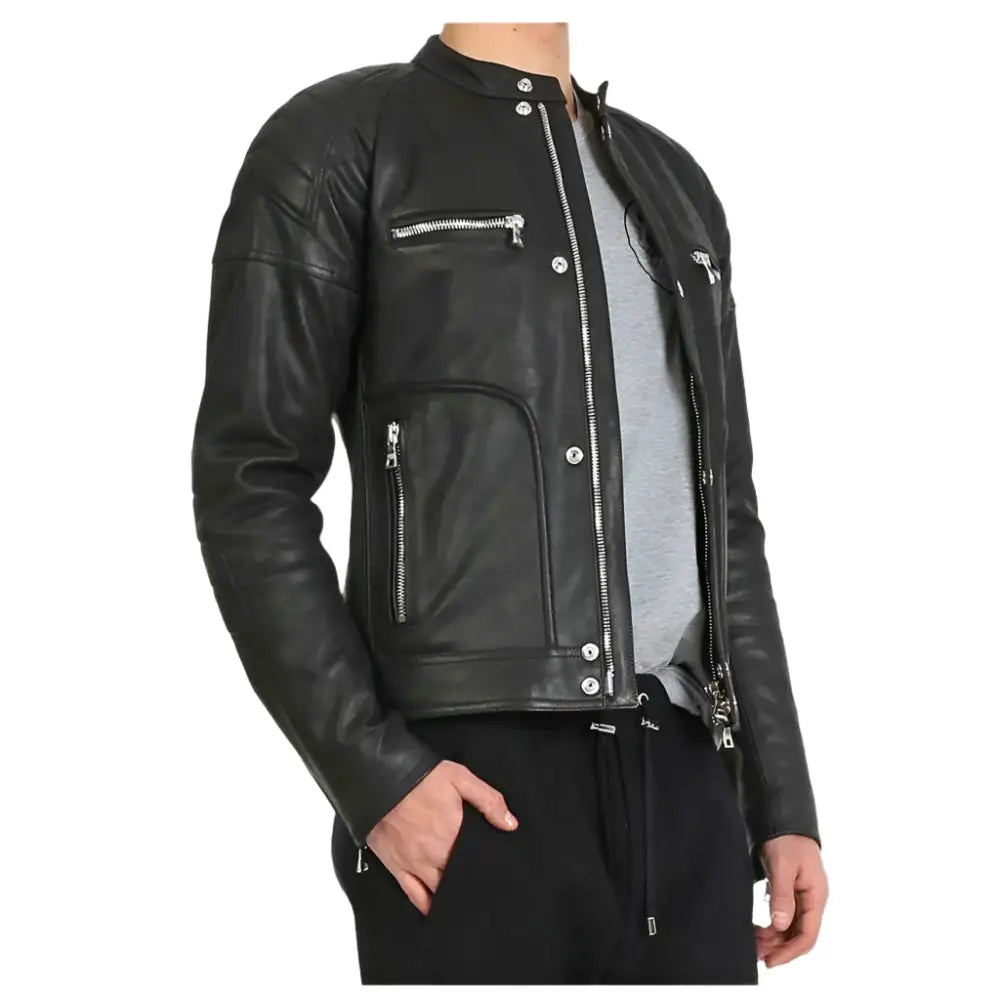 Mens Black Leather Fashion Jacket-1