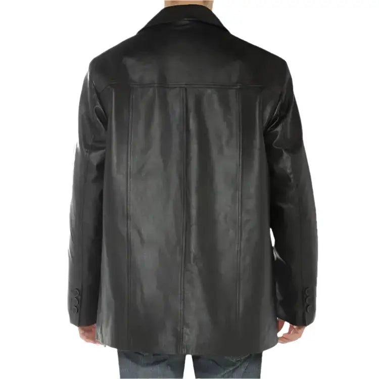 Mens Black Lambskin Leather Overcoat Blazer Jacket-2