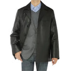 Mens Black Lambskin Leather Overcoat Blazer Jacket-0