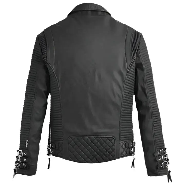 Mens Black Leather Biker Jacket-1