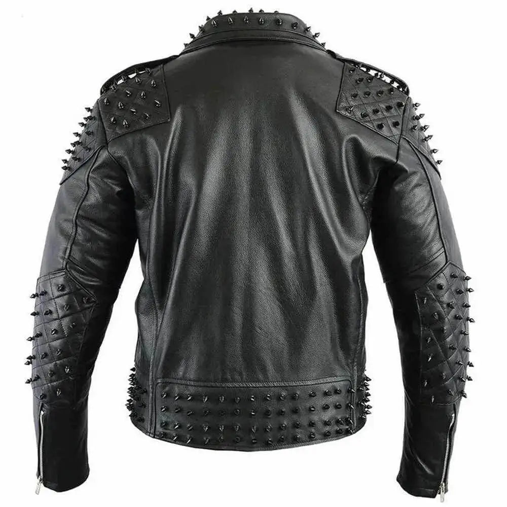 Men’s Black Studded Leather Biker Jacket-1