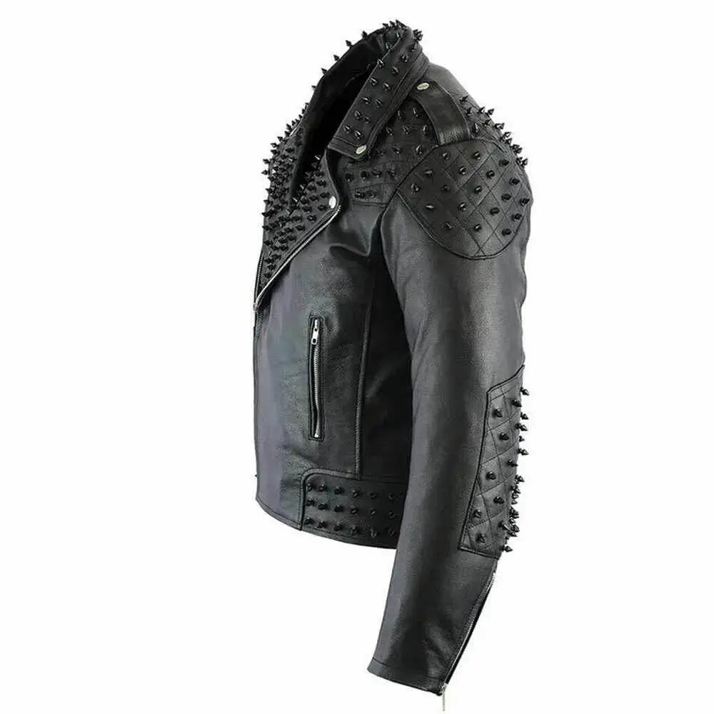 Men’s Black Studded Leather Biker Jacket-2