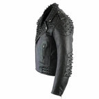 Men’s Black Studded Leather Biker Jacket-2