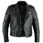 Men’s Black Studded Leather Biker Jacket-0