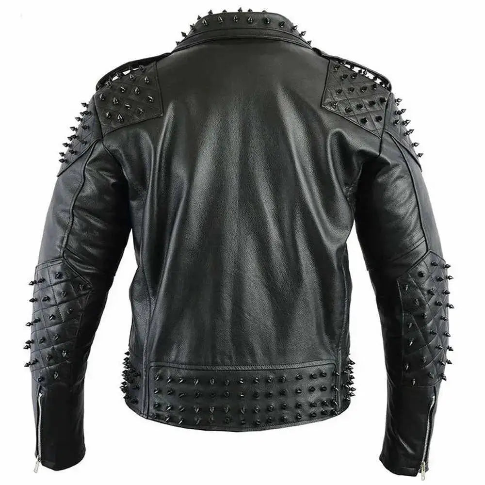 Men’s Black Studded Leather Biker Jacket-1