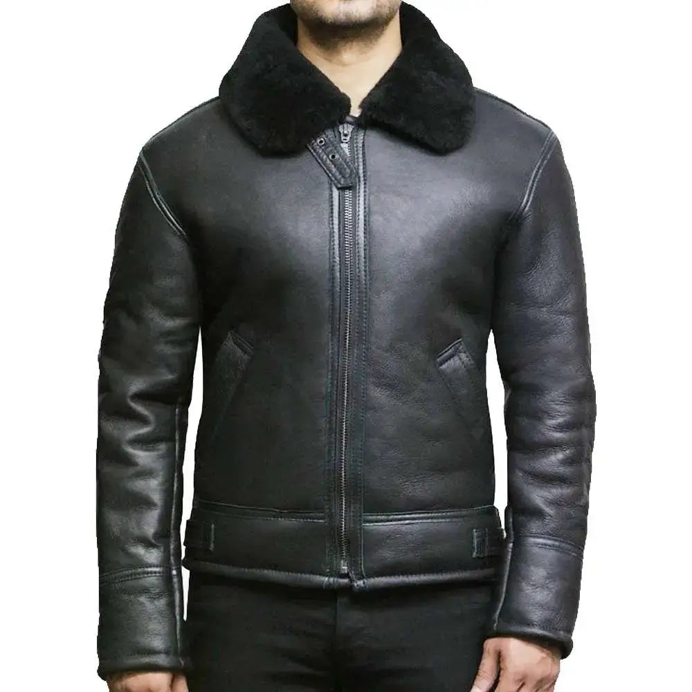 Mens Shearling Aviator Leather Jacket-0