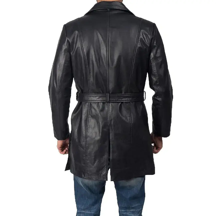 Men’s Black Sheepskin Leather Trench Coat-1