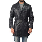 Men’s Black Sheepskin Leather Trench Coat-0