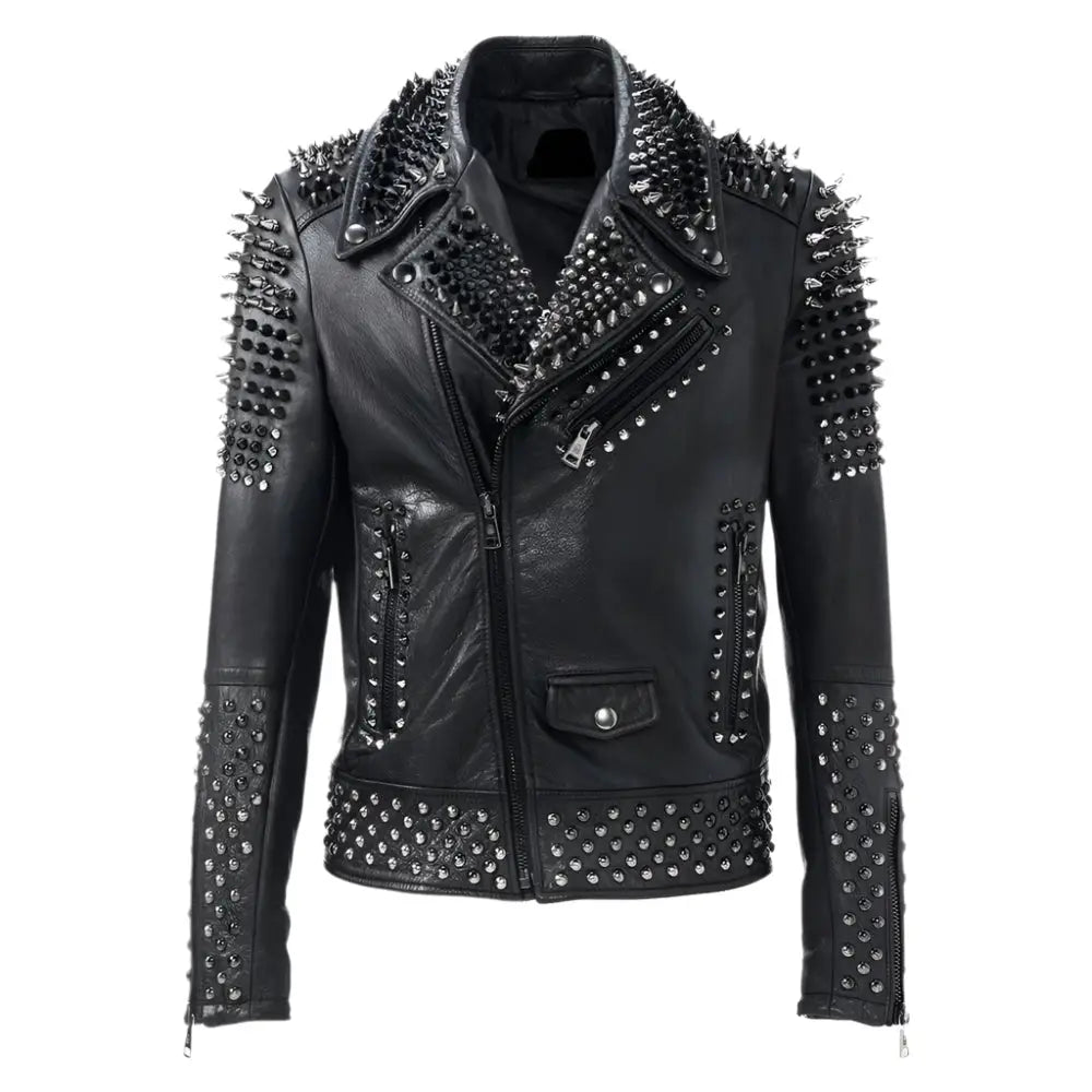 Men's Silver Studded Brando Biker Jacket-0