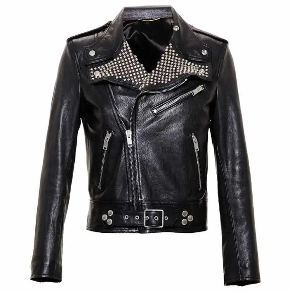 Men’s Black Studded Brando Leather Jacket-0