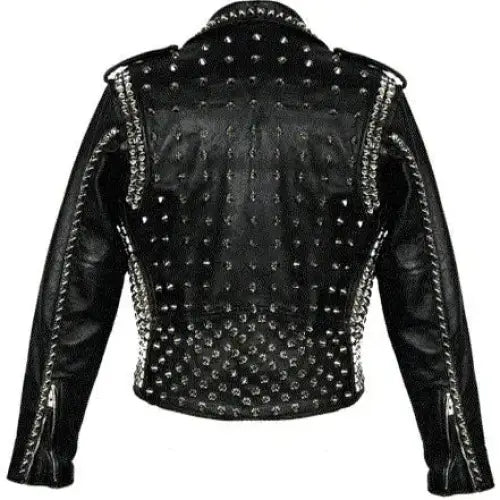 Mens Black Silver Studded Leather Biker Jacket-1