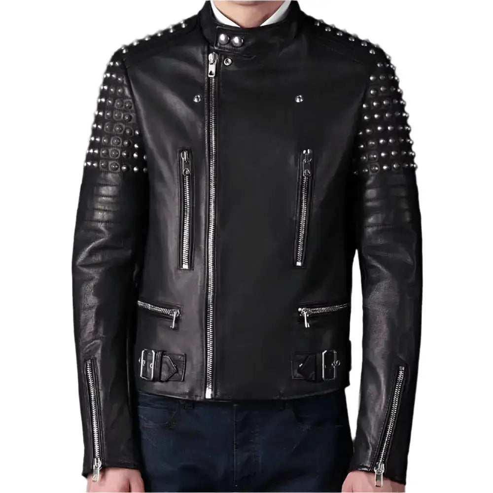 Men’s Black Studded Leather Jacket-0