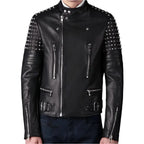 Men’s Black Studded Leather Jacket-0