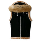 Mens Black Suede Shearling Leather Vest-1