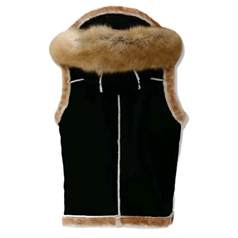 Mens Black Suede Shearling Leather Vest-1