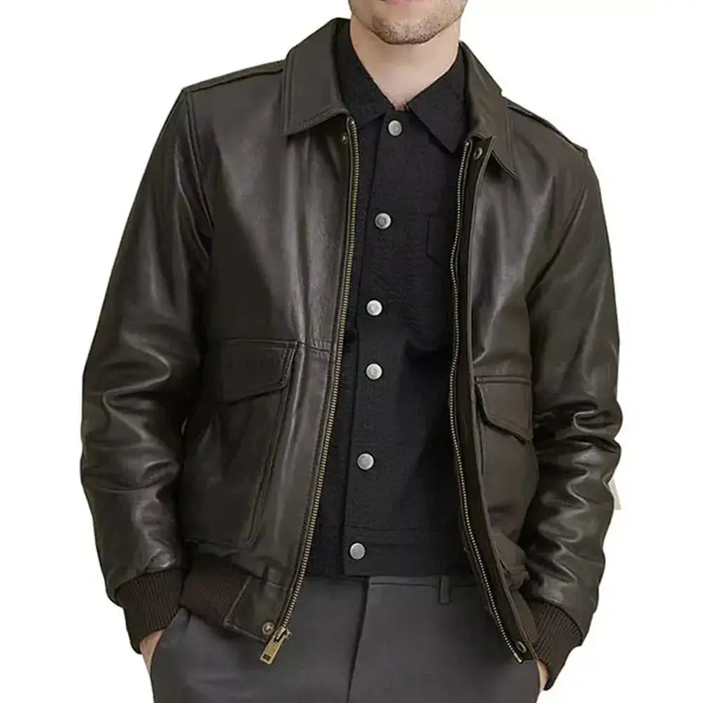 Mens Brown A2 Flight Aviator Jacket-0