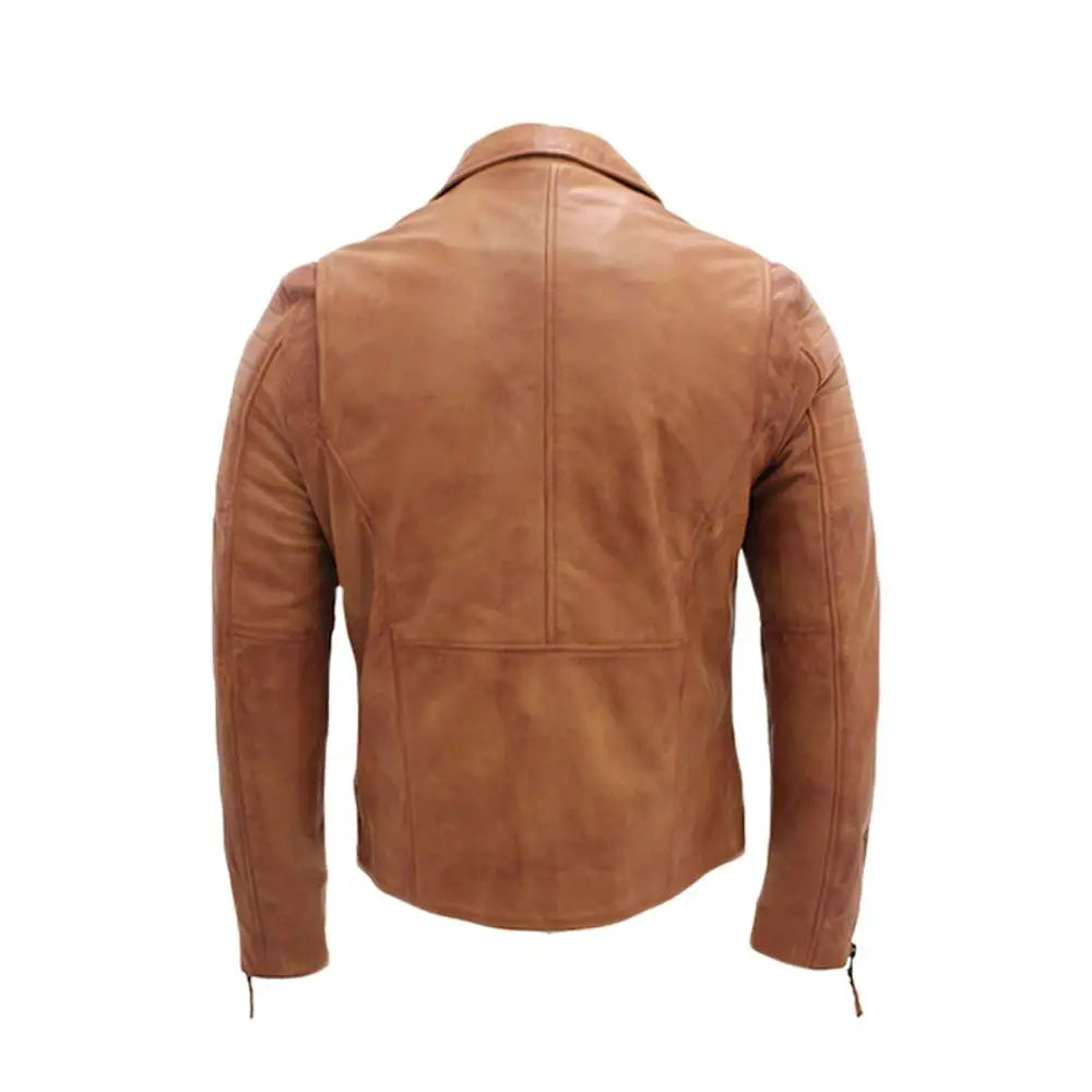 Mens Brown Lapel Leather Motorcycle Jacket-1