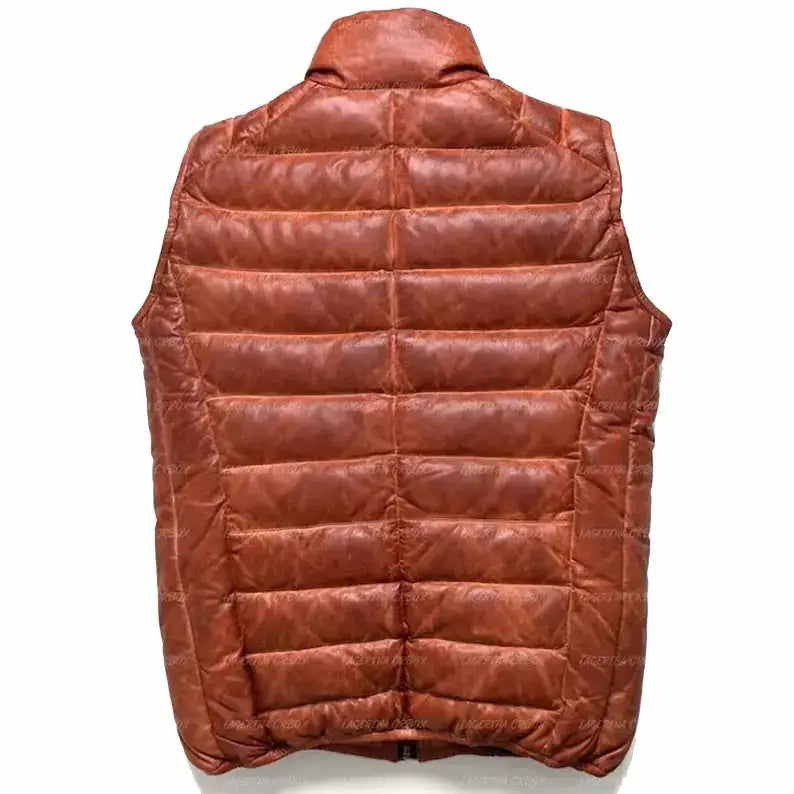 Men’s Brown Sheepskin Leather Puffer Vest-2