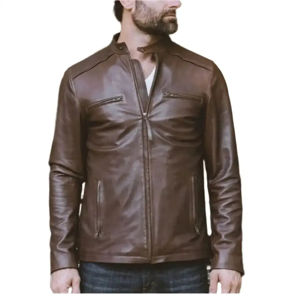 Men’s Brown Thompson Leather Moto Jacket-0